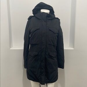 Diesel Women Zip Up Black Hooded N. 78 Long Jacket  Coat Size L